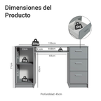 Escritorio 136 cm 3 Cajones 1 Puerta Gris Madesa