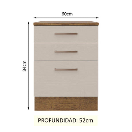 Mueble de Cocina 60 cm 3 Cajones Marrón/Crema Agata Madesa