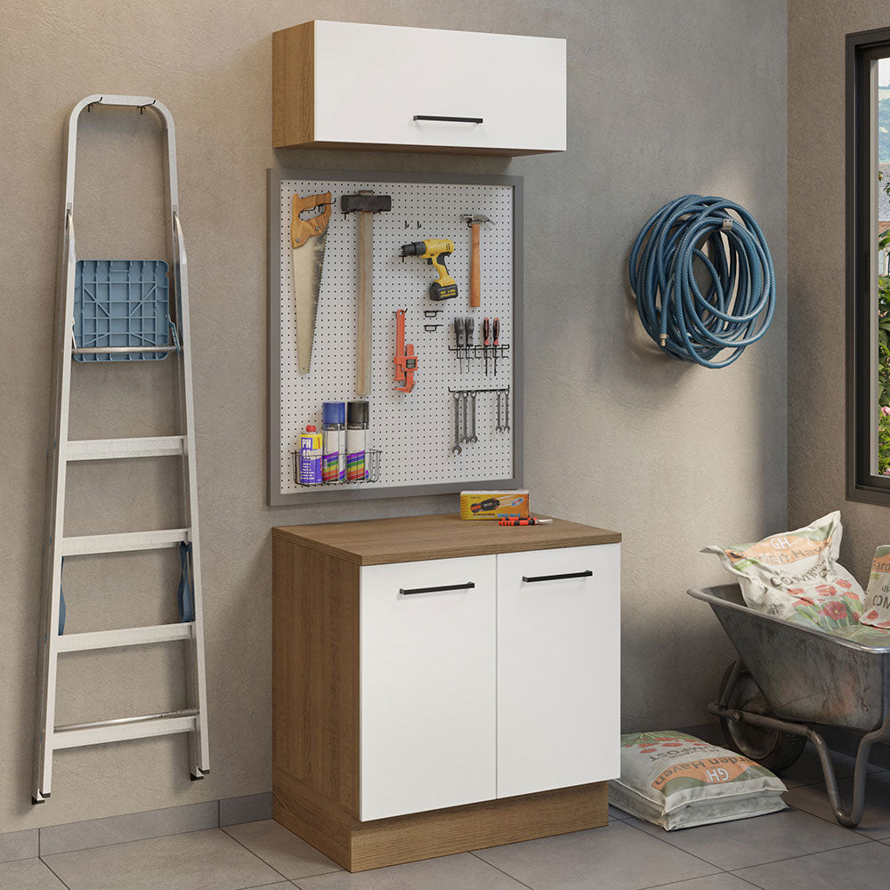 Kit Gabinete Bajo y Gabinete Superior Multiuso 80 cm Marrón/Blanco Agata Madesa