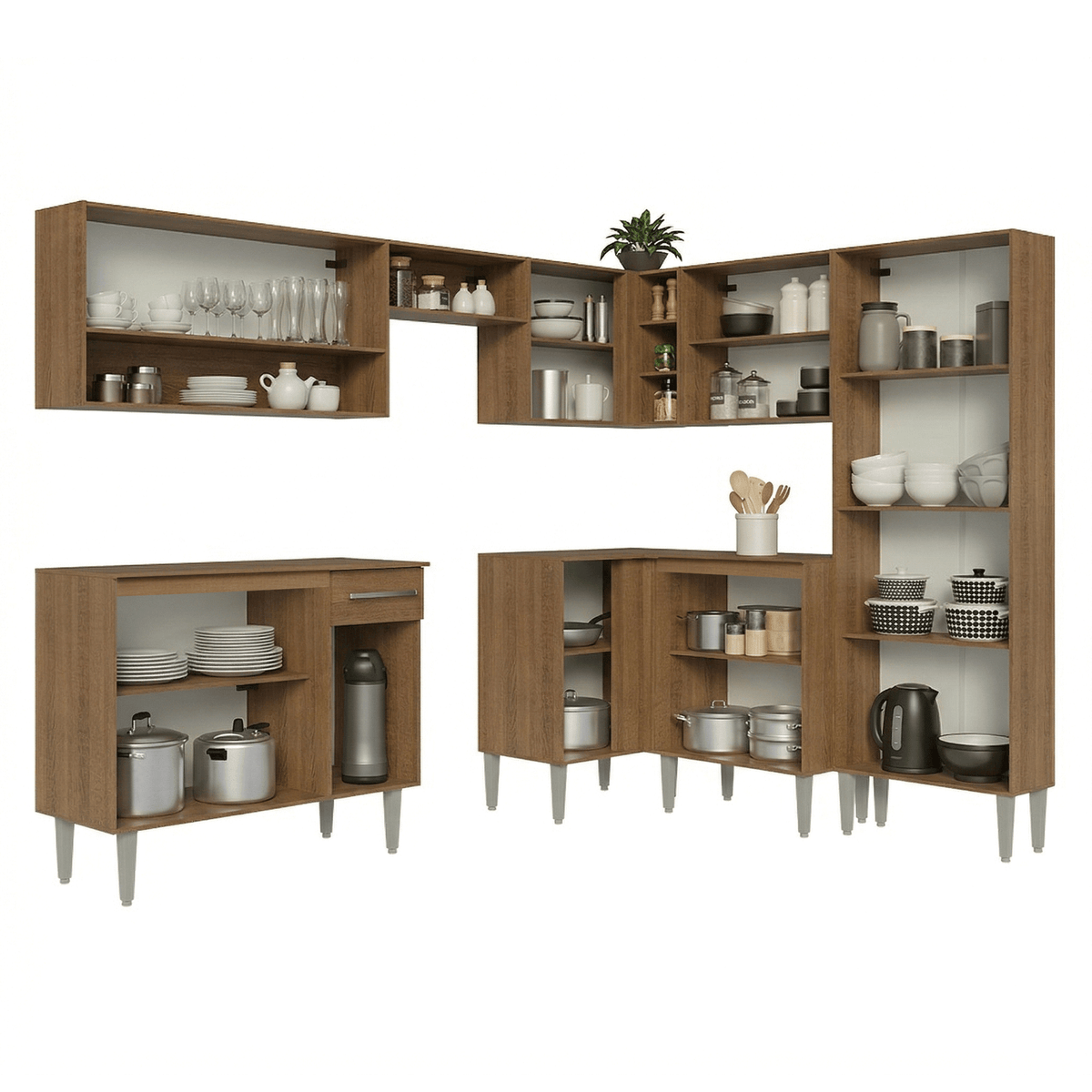 Cocina Integral Esquinera 417cm Marrón/Blanco Emilly 02