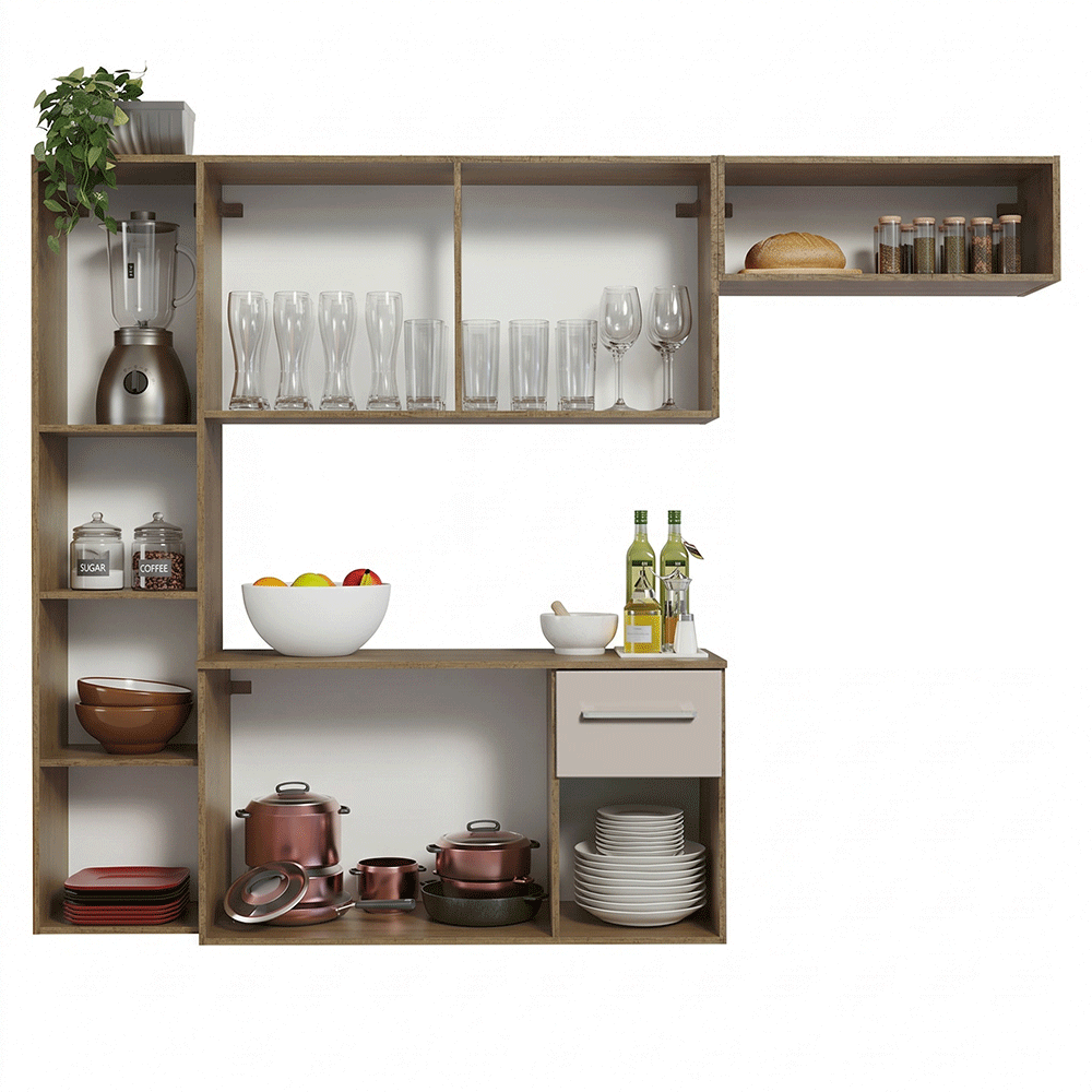 Cocina Compacta 180cm Marrón/Crema Easy