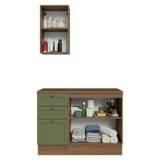 Combo Gabinete Bajo para Baño 110cm 3 Gavetas 3 Puertas Marrón/Verde Vik Madesa 01