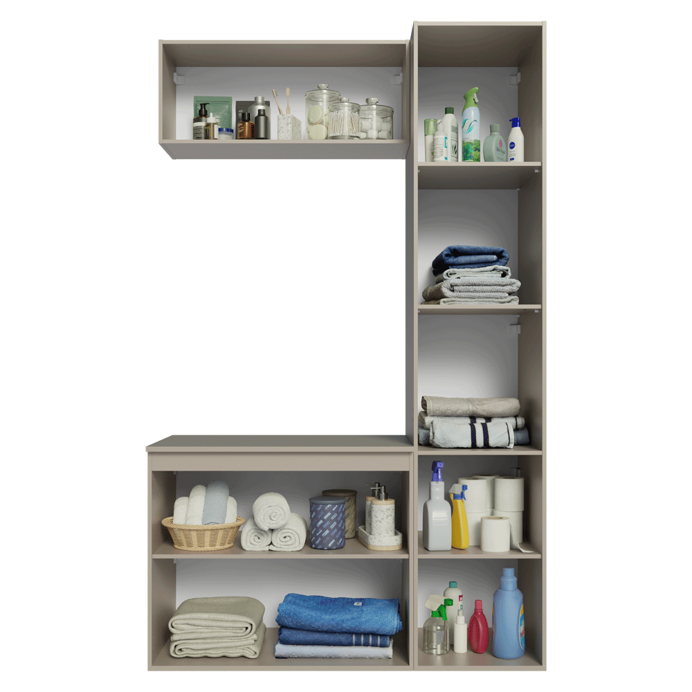 Gabinetes para Baño 120 cm, Sin Patas 5 puertas, Crema Nice 02
