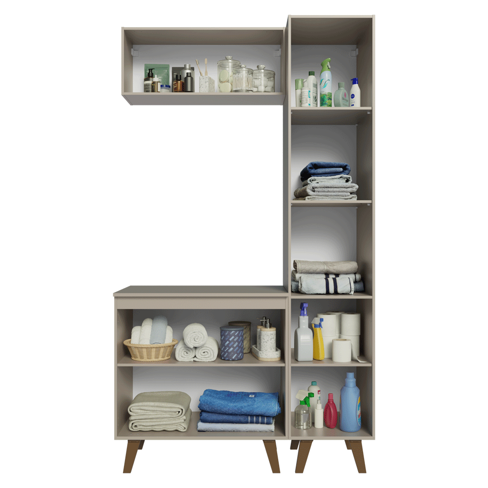 Gabinetes para Baño 120 cm, Con Patas 5 puertas, Crema Nice 02