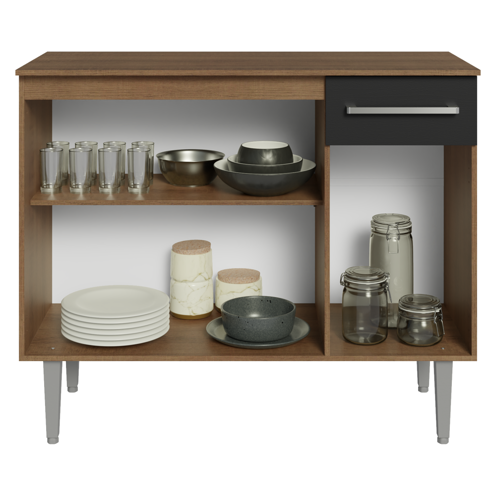 Credenza Bufetera 105cm 3 Puertas 1 Cajón Marrón/Negro
