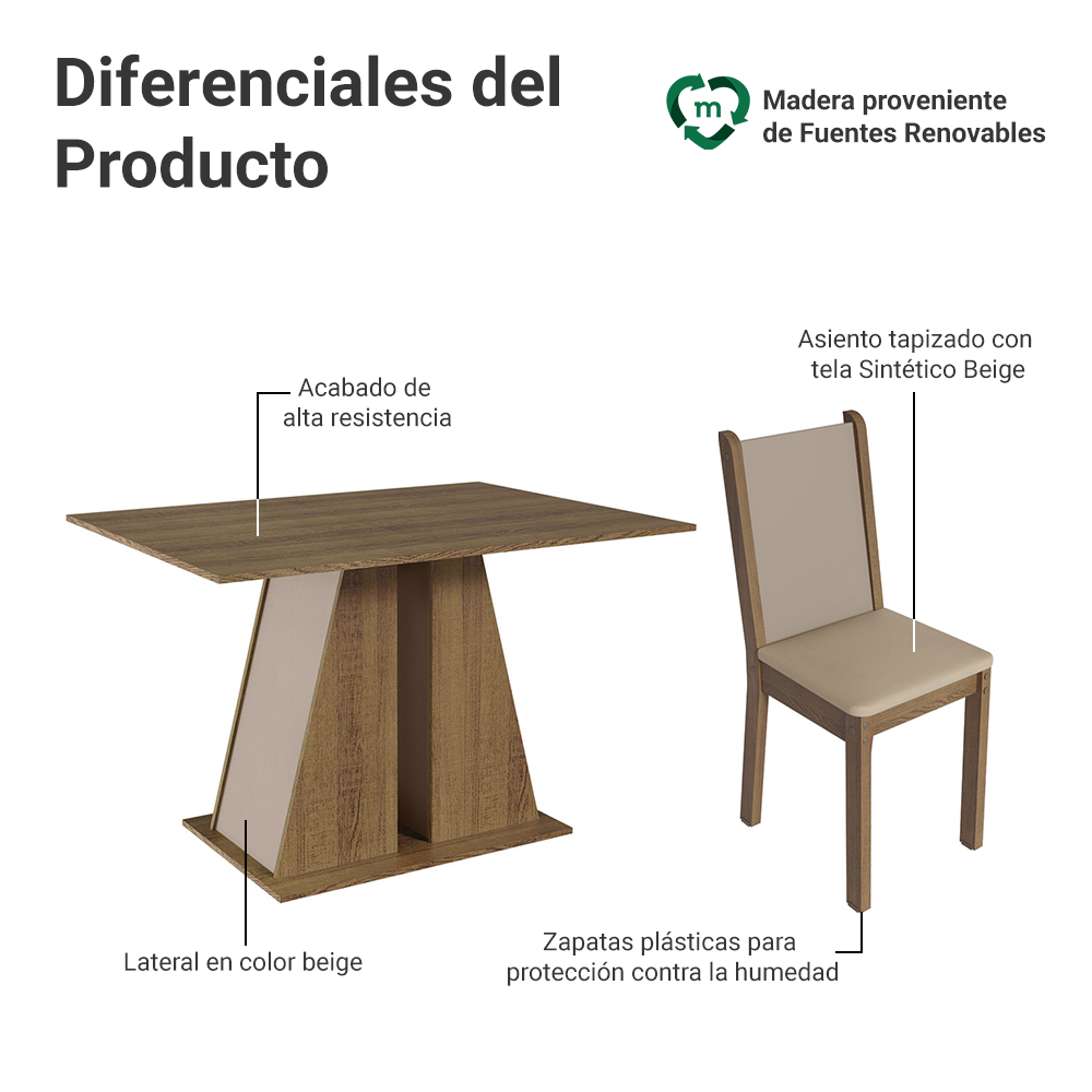 Juego de Comedor Mesa Encimera de Madera 6 Sillas Marrón/Crema/Beige Wendy
