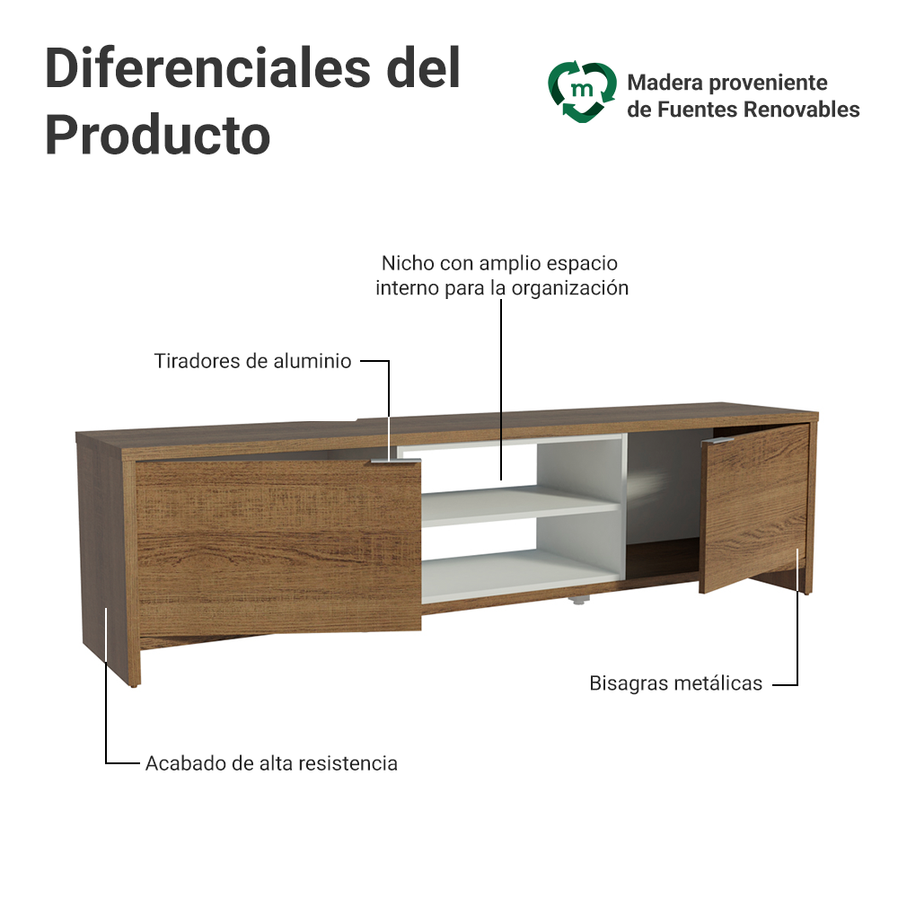 Mueble para TV Metz Hasta 80 Pulgadas Marrón