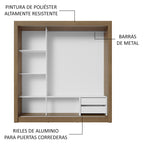 Clóset Matrimonial 170 cm 3 Puertas Corredizas Con 2 Espejos 2 Cajones Marrón/Blanco Sublime Madesa