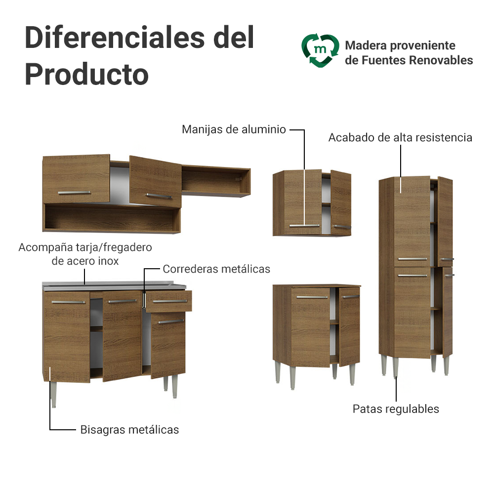 Cocina Integral 293cm con Fregadero Marrón Emilly 09