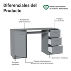 Escritorio 136 cm 3 Cajones 1 Puerta Gris Madesa