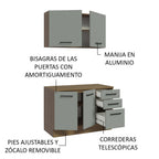 Kit Gabinete Bajo y Gabinete Superior Multiuso 120 cm Marrón/Gris Agata Madesa