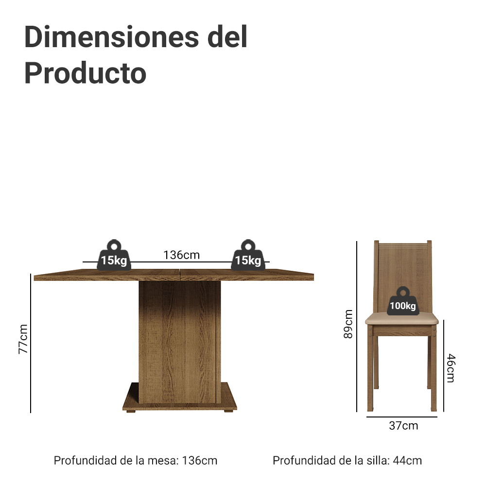 Juego de Comedor con Mesa de Madera y 8 Sillas Marrón con Tapizado Sintético Beige Madesa Clarice