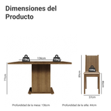 Juego de Comedor con Mesa de Madera y 8 Sillas Marrón con Tapizado Sintético Beige Madesa Clarice