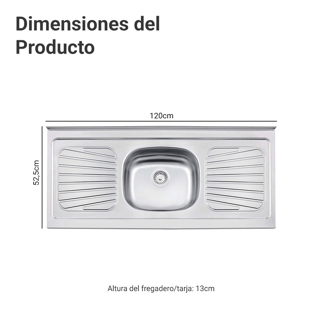 Fregadero de Acero Inoxidable 120 X 52 cm