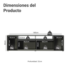 Mueble para TV hasta 65 Pulgadas 180 cm 1 Puerta Negro Cancún Madesa