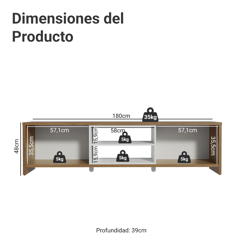 Mueble para TV Metz Hasta 80 Pulgadas Marrón