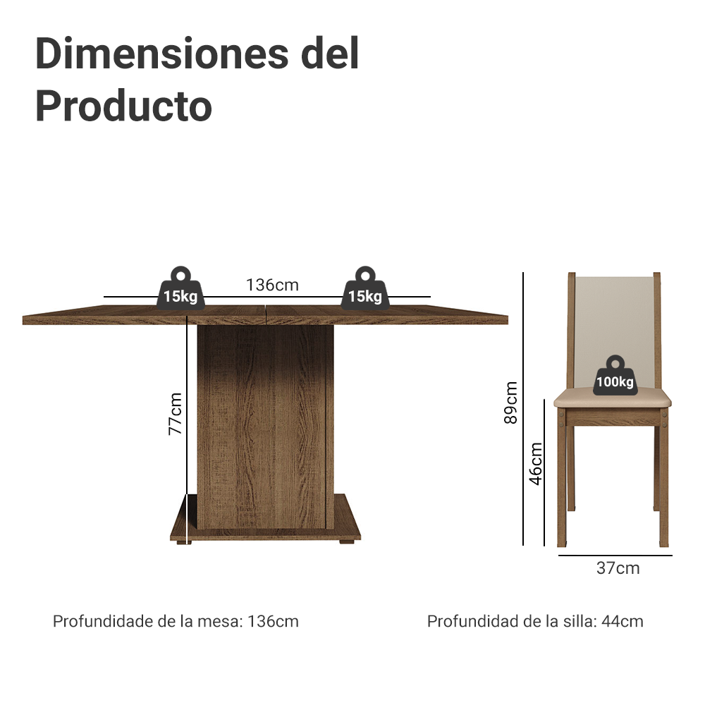 Juego de Comedor Mesa Encimera de Madera 8 Sillas Marrón/Crema/Beige Marisa