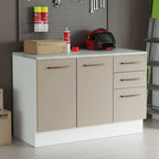 Gabinete Bajo Multiuso 120 cm 2 Puertas 3 Cajones Blanco/Crema Madesa