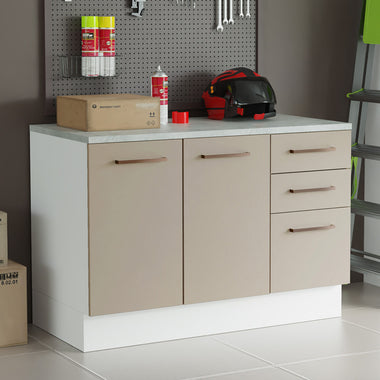 Gabinete Bajo Multiuso 120 cm 2 Puertas 3 Cajones Blanco/Crema Madesa