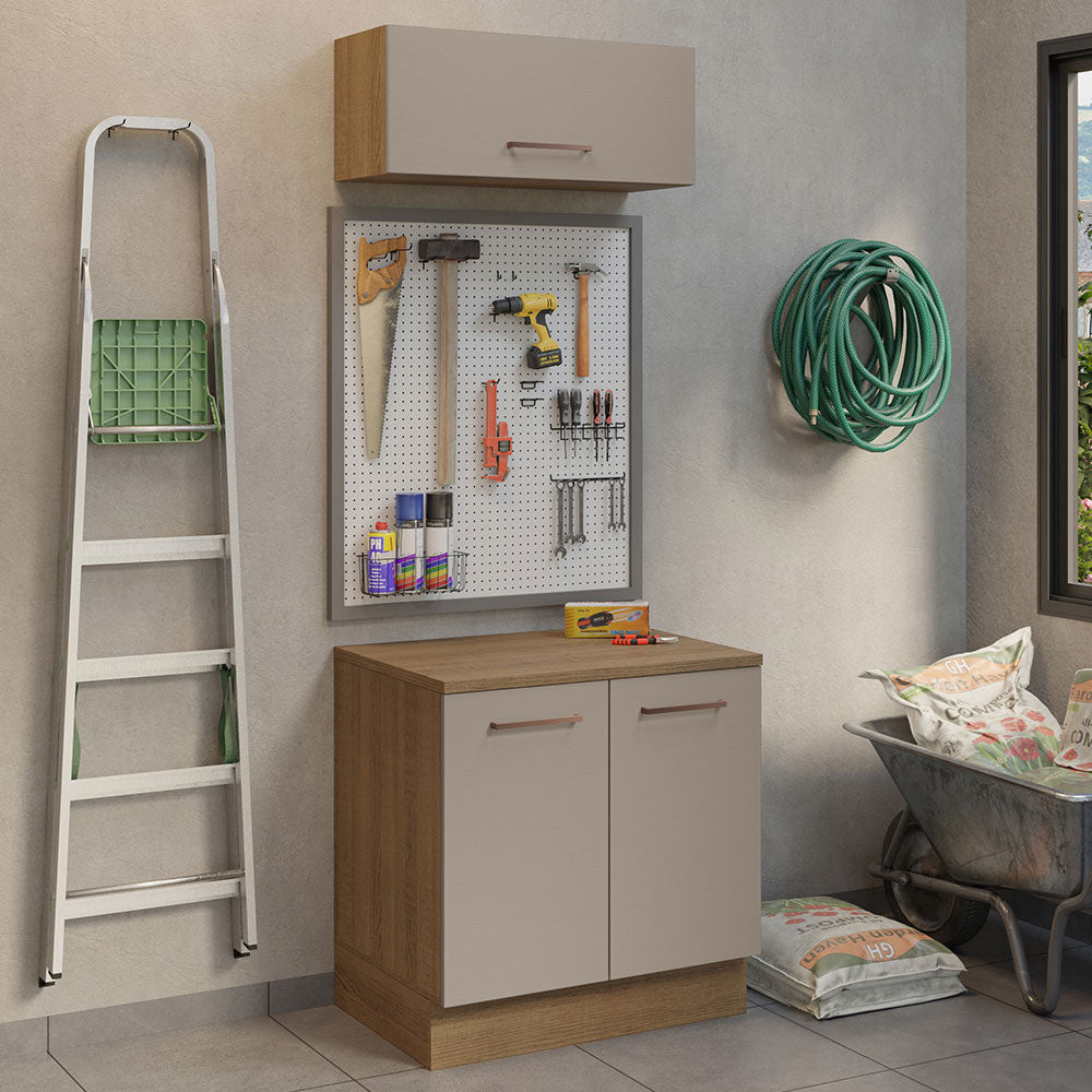 Kit Gabinete Bajo y Gabinete Superior Multiuso 80 cm Marrón/Crema Madesa