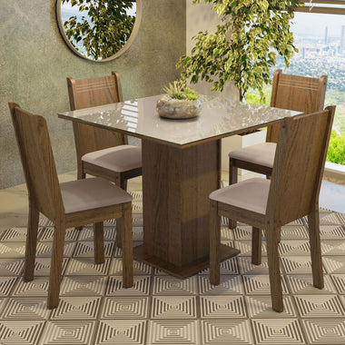 Conjunto de Comedor con Encimera Vidrio 4 Sillas Marrón/Crema/Beige Perla Madesa