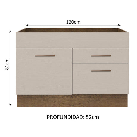 Mueble de Cocina para Fregadero 1 Puerta y 2 Cajones Marrón/Crema Agata Madesa