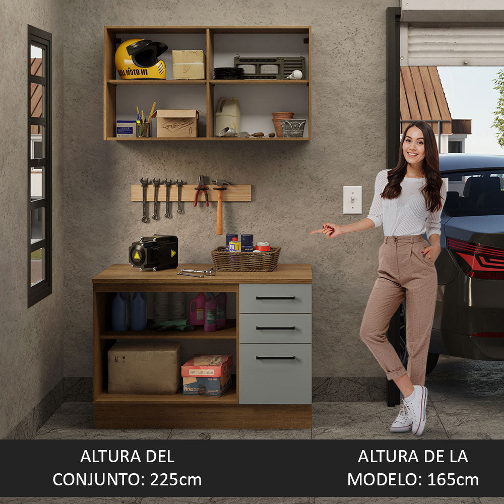 Kit Gabinete Bajo y Gabinete Superior Multiuso 120 cm Marrón/Gris Agata Madesa