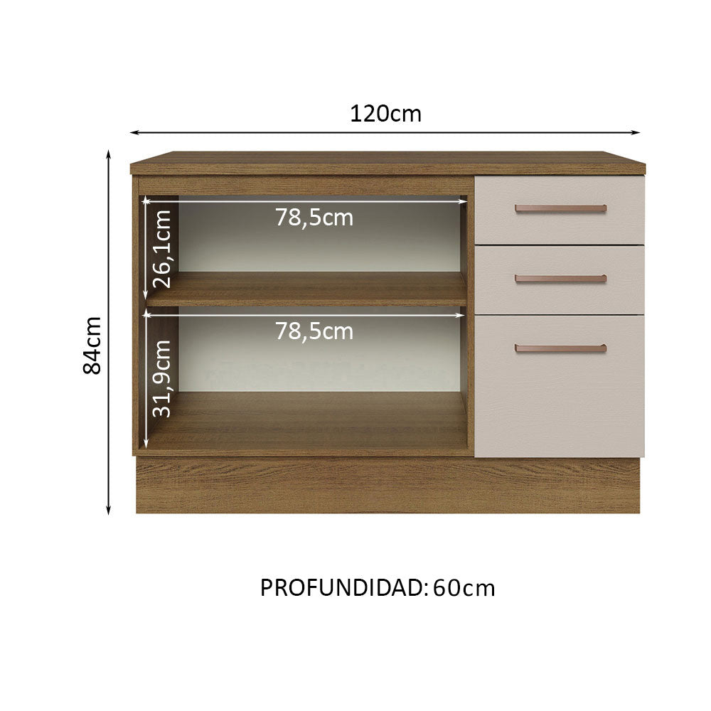 Gabinete Bajo Multiuso 120 cm 2 Puertas 3 Cajones Marrón/Crema Madesa