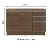 Gabinete Bajo para Fregadero 120 cm 2 Puertas y 3 Cajones (Con Encimera) Glamy Marrón