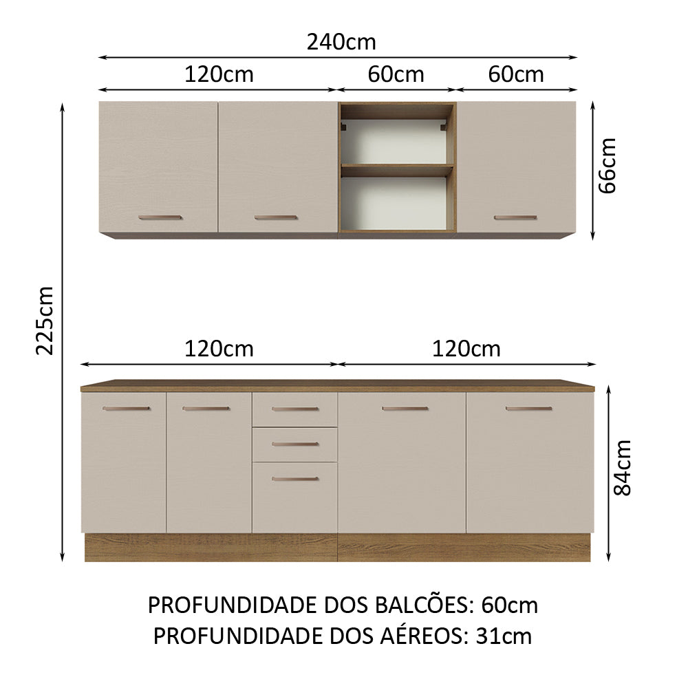 Cocina Integral 240cm Marrón/Crema 60cm de Profundidad Agata 02