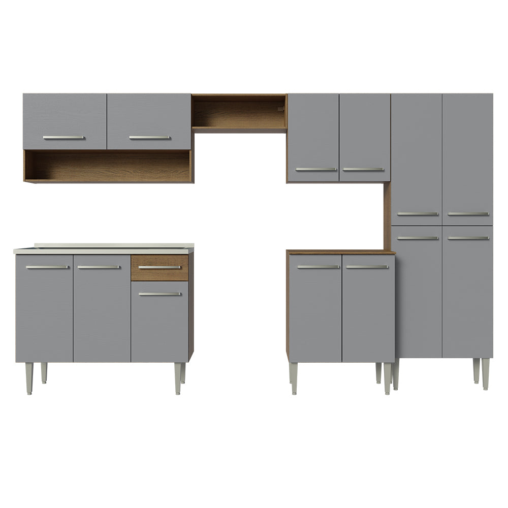 Cocina Integral 293cm con Fregadero Marrón/Gris Emilly 09