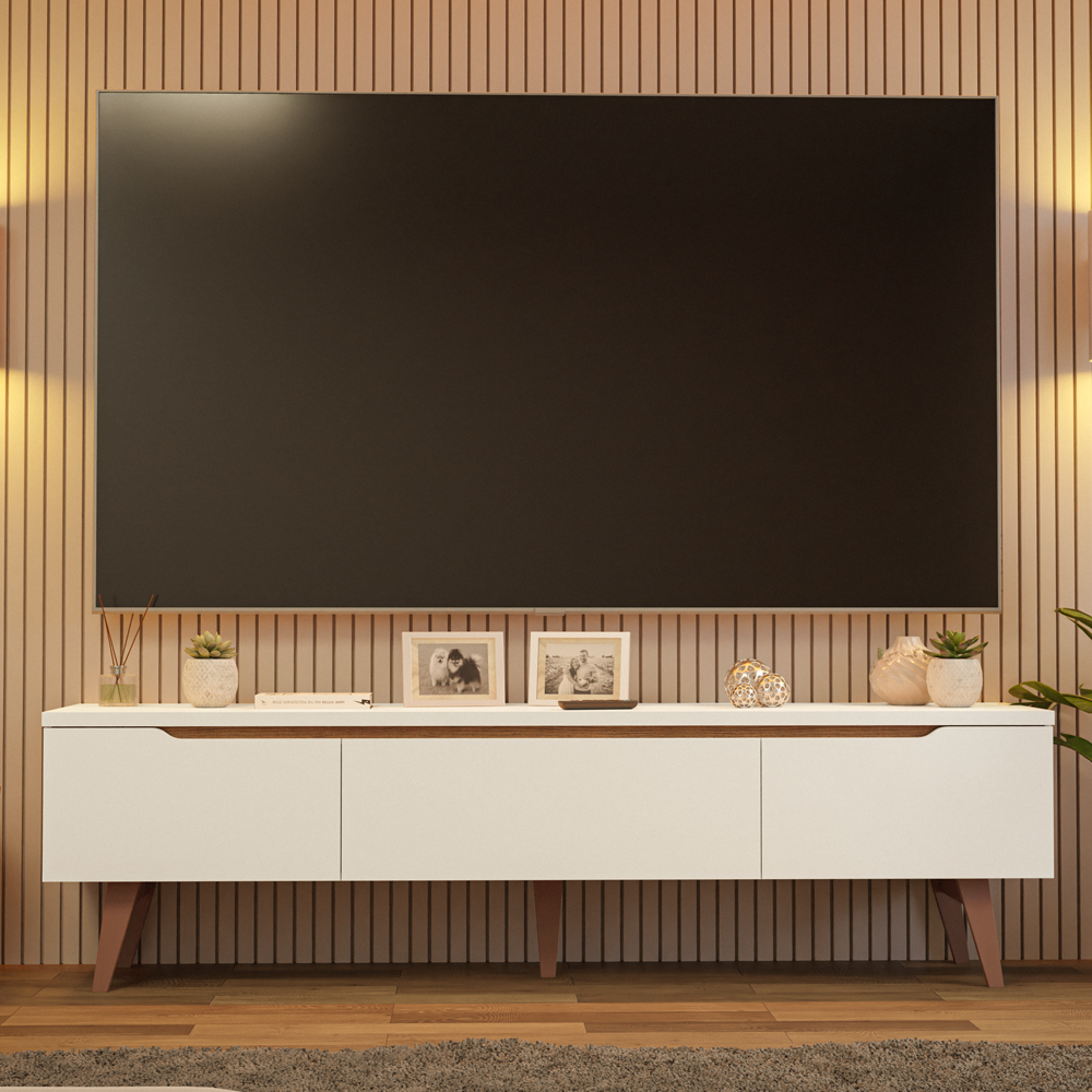 Mueble para TV hasta 80 Pulgadas 180 cm 2 Puertas 1 Cajón Blanco/Marrón Doha Madesa