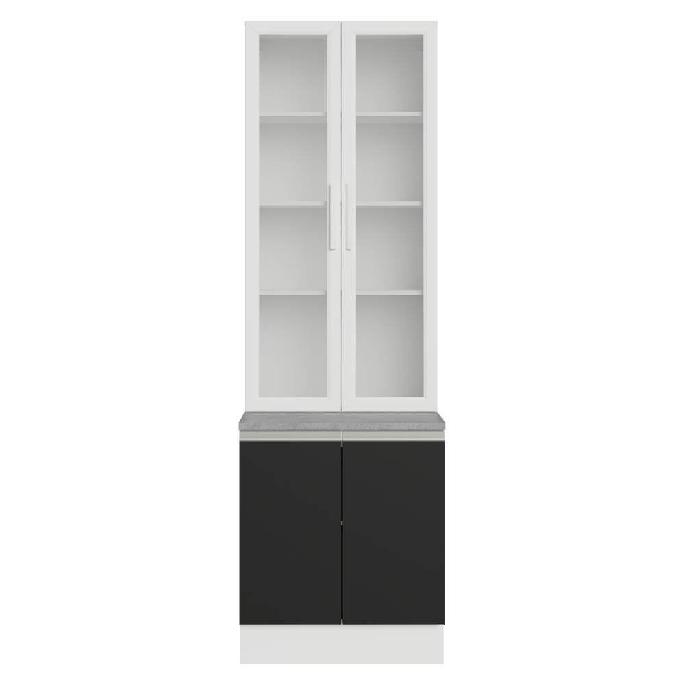 Kit Gabinete Bajo 2 Puertas y Vitrina 70 cm Blanco/Negro Glamy Madesa