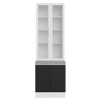 Kit Gabinete Bajo 2 Puertas y Vitrina 70 cm Blanco/Negro Glamy Madesa