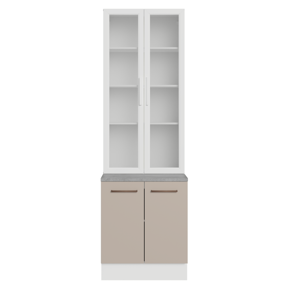 Kit Gabinete Bajo 2 Puertas y Vitrina 70 cm Blanco/Crema Agata Madesa