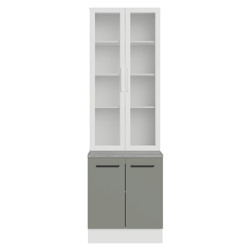 Kit Gabinete Bajo 2 Puertas y Vitrina 70 cm Blanco/Gris Agata Madesa