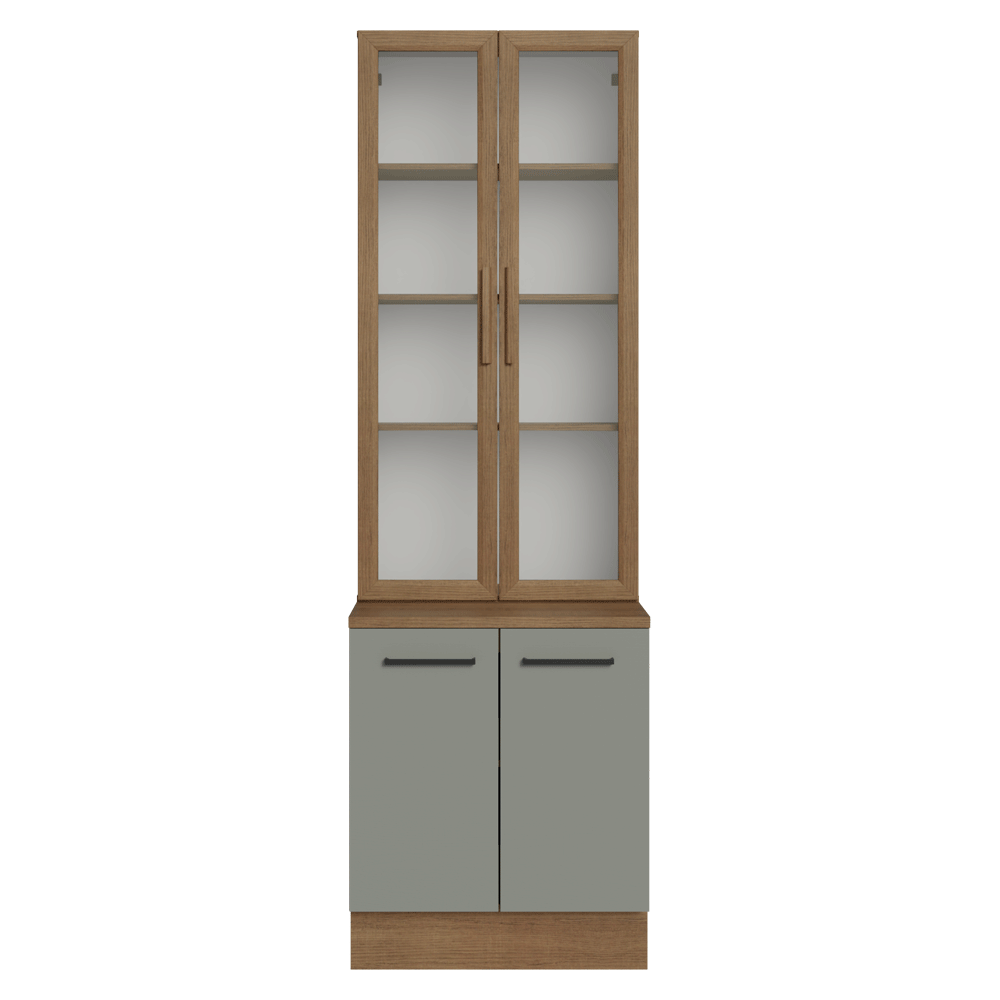 Kit Gabinete Bajo 2 Puertas y Vitrina 70 cm Marrón/Gris Agata Madesa