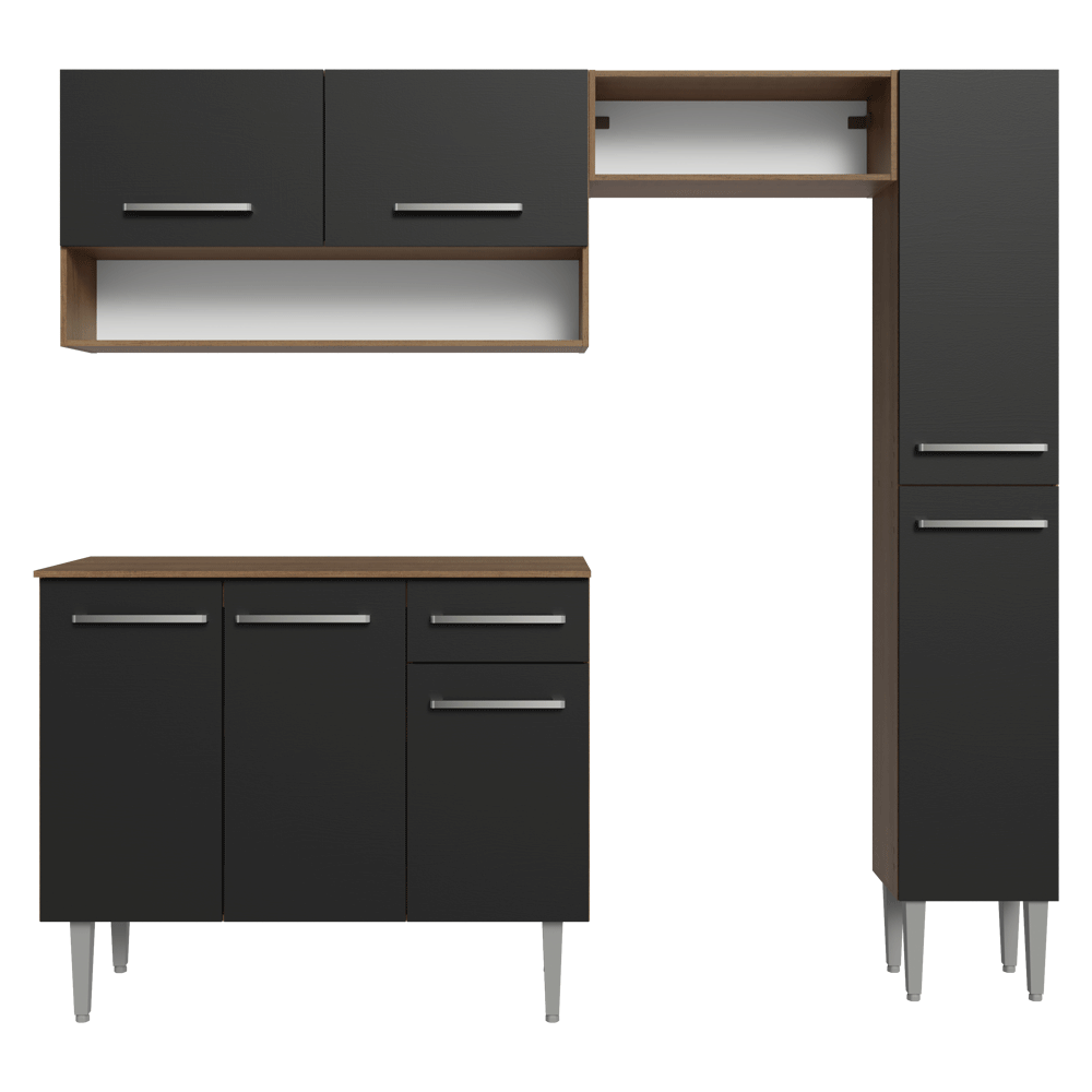 Cocina Compacta 197 cm Emilly Marrón/Negro 01