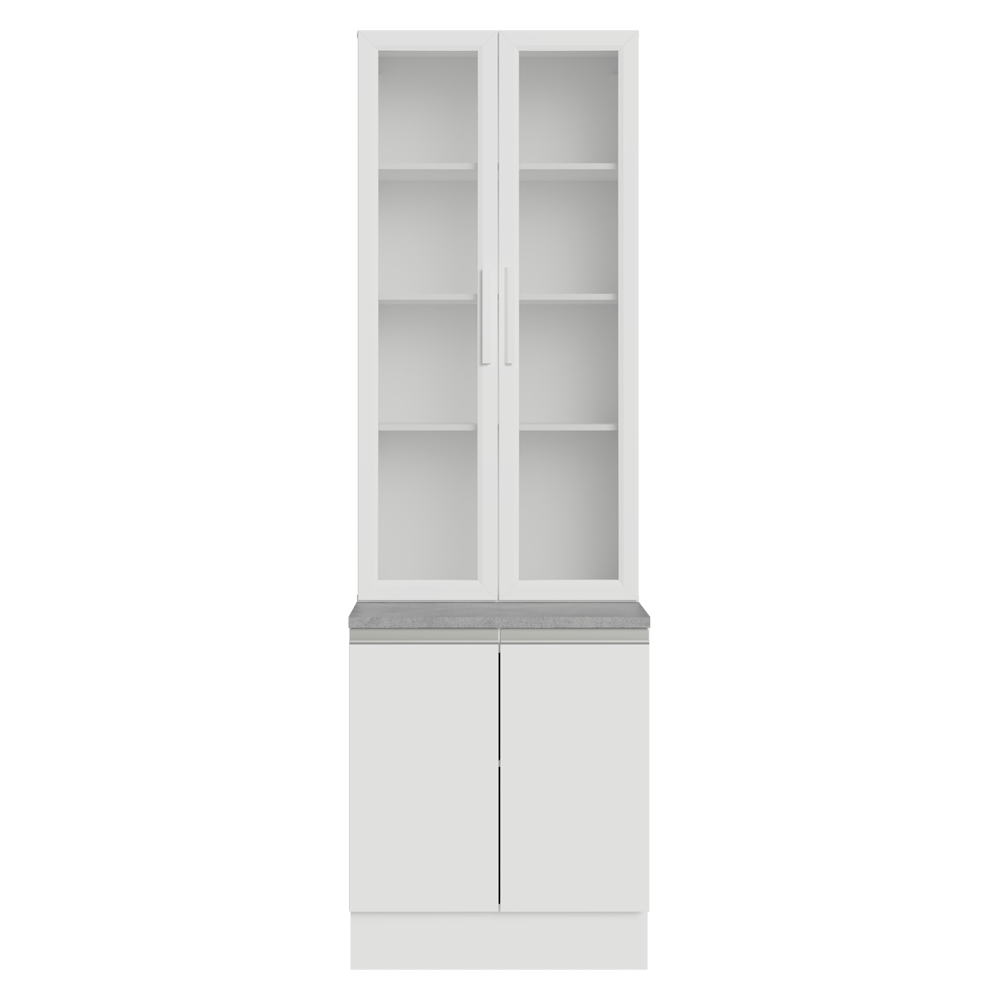 Kit Gabinete Bajo 2 Puertas y Vitrina 70 cm Blanco Glamy Madesa