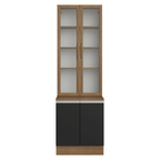 Kit Gabinete Bajo 2 Puertas y Vitrina 70 cm Marrón/Negro Glamy Madesa