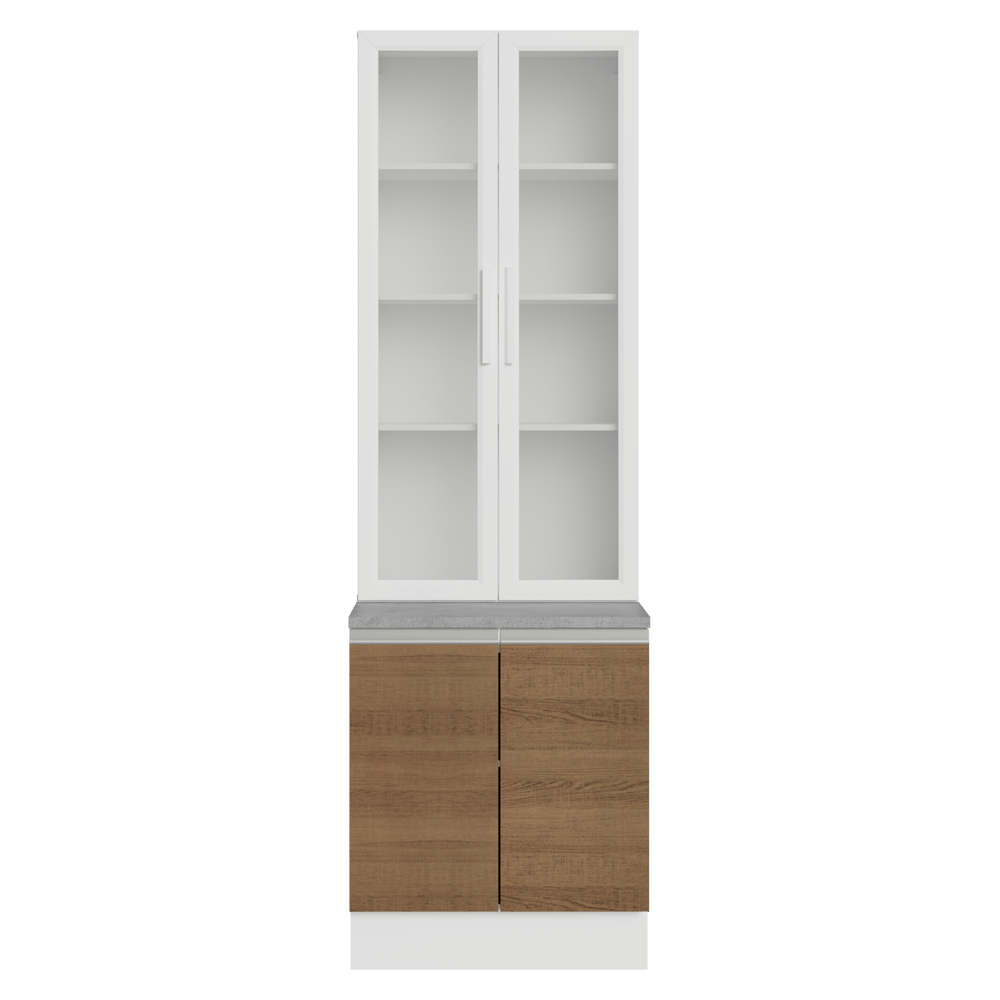 Kit Gabinete Bajo 2 Puertas y Vitrina 70 cm Blanco/Marrón Glamy Madesa