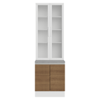 Kit Gabinete Bajo 2 Puertas y Vitrina 70 cm Blanco/Marrón Glamy Madesa