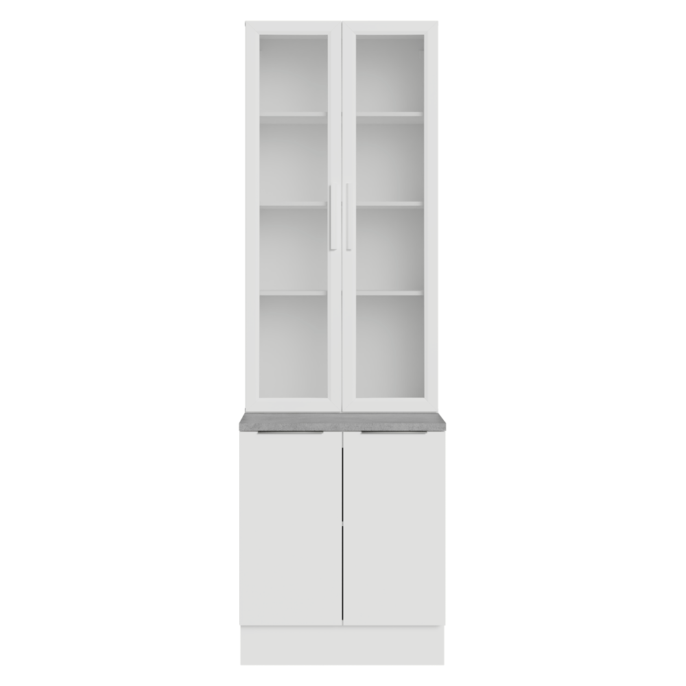 Kit Gabinete Bajo 2 Puertas y Vitrina 70 cm Blanco Stella Madesa