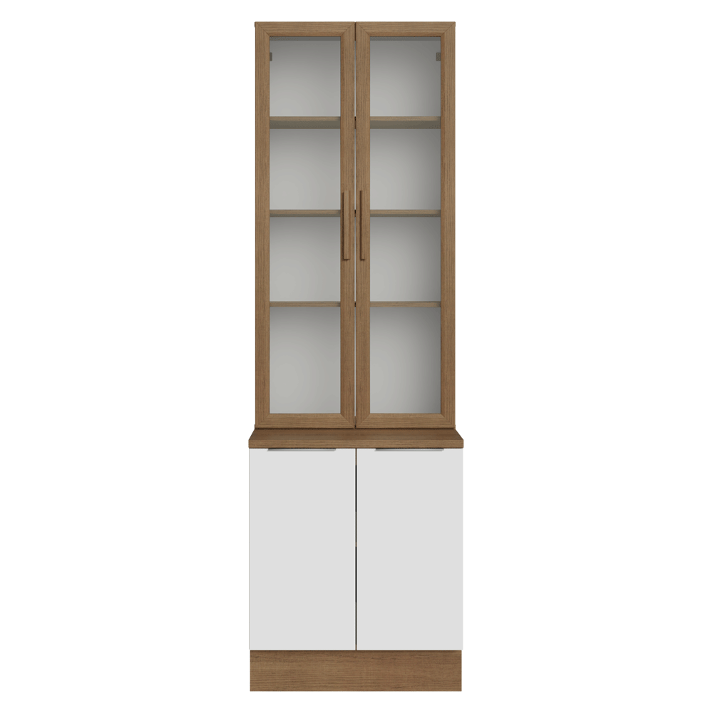 Kit Gabinete Bajo 2 Puertas y Vitrina 70 cm Marrón/Blanco Stella Madesa