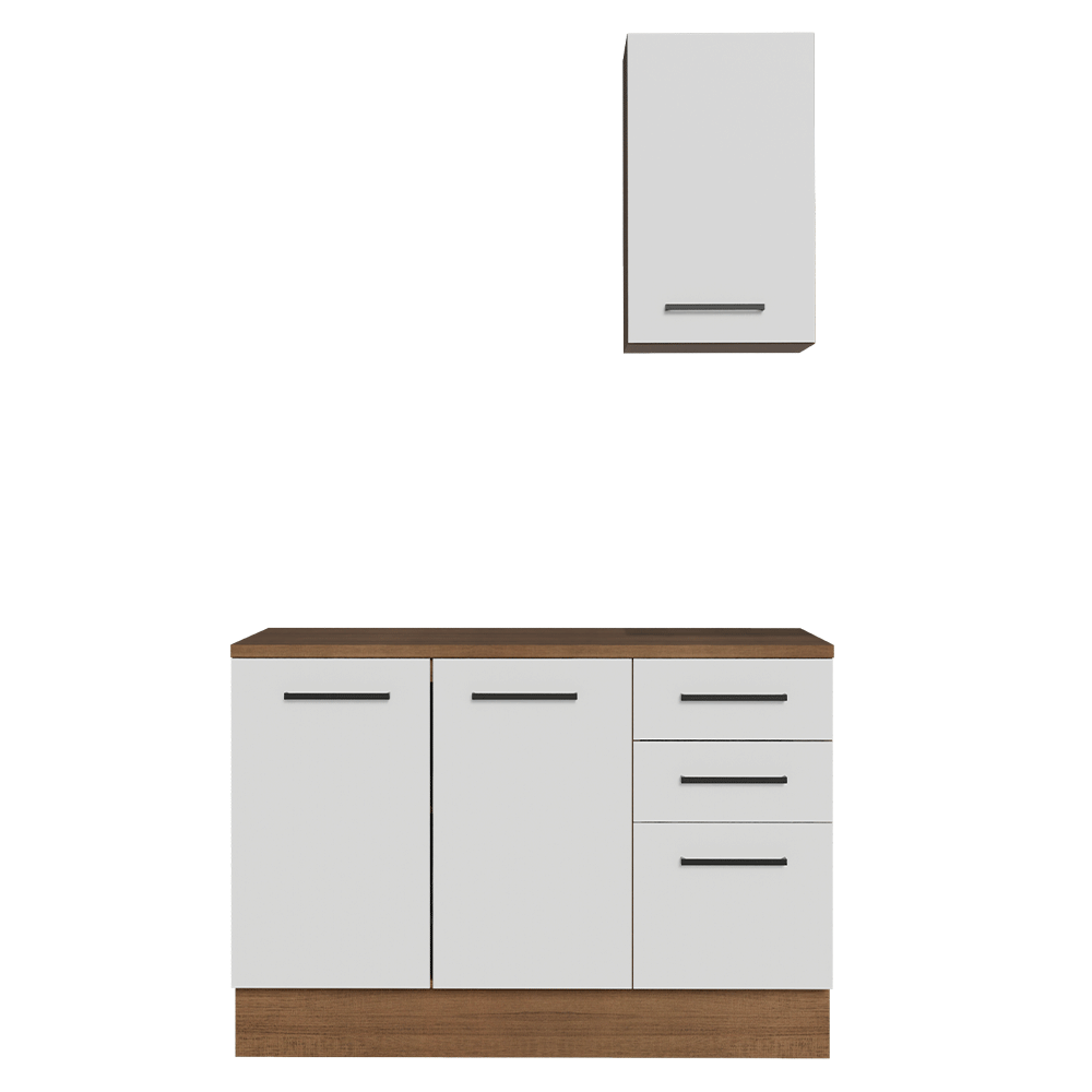 Kit Gabinete Bajo y Gabinete Superior para Baño 120 cm 3 Puertas 3 Cajones Marrón/Blanco Agata Madesa
