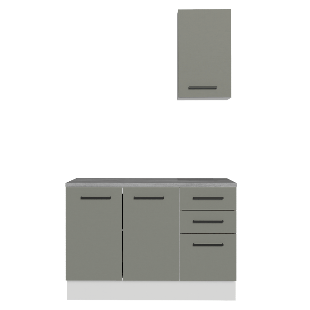 Kit Gabinete Bajo y Gabinete Superior para Baño 120 cm 3 Puertas 3 Cajones Blanco/Gris Agata Madesa