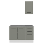 Kit Gabinete Bajo y Gabinete Superior para Baño 120 cm 3 Puertas 3 Cajones Blanco/Gris Agata Madesa