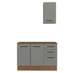 Kit Gabinete Bajo y Gabinete Superior para Baño 120 cm 3 Puertas 3 Cajones Marrón/Gris Agata Madesa