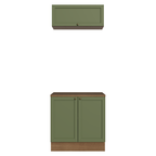 Kit Gabinete Bajo y Gabinete Superior para Baño 80 x 52 cm 3 Puertas Marrón/Verde Vik Madesa
