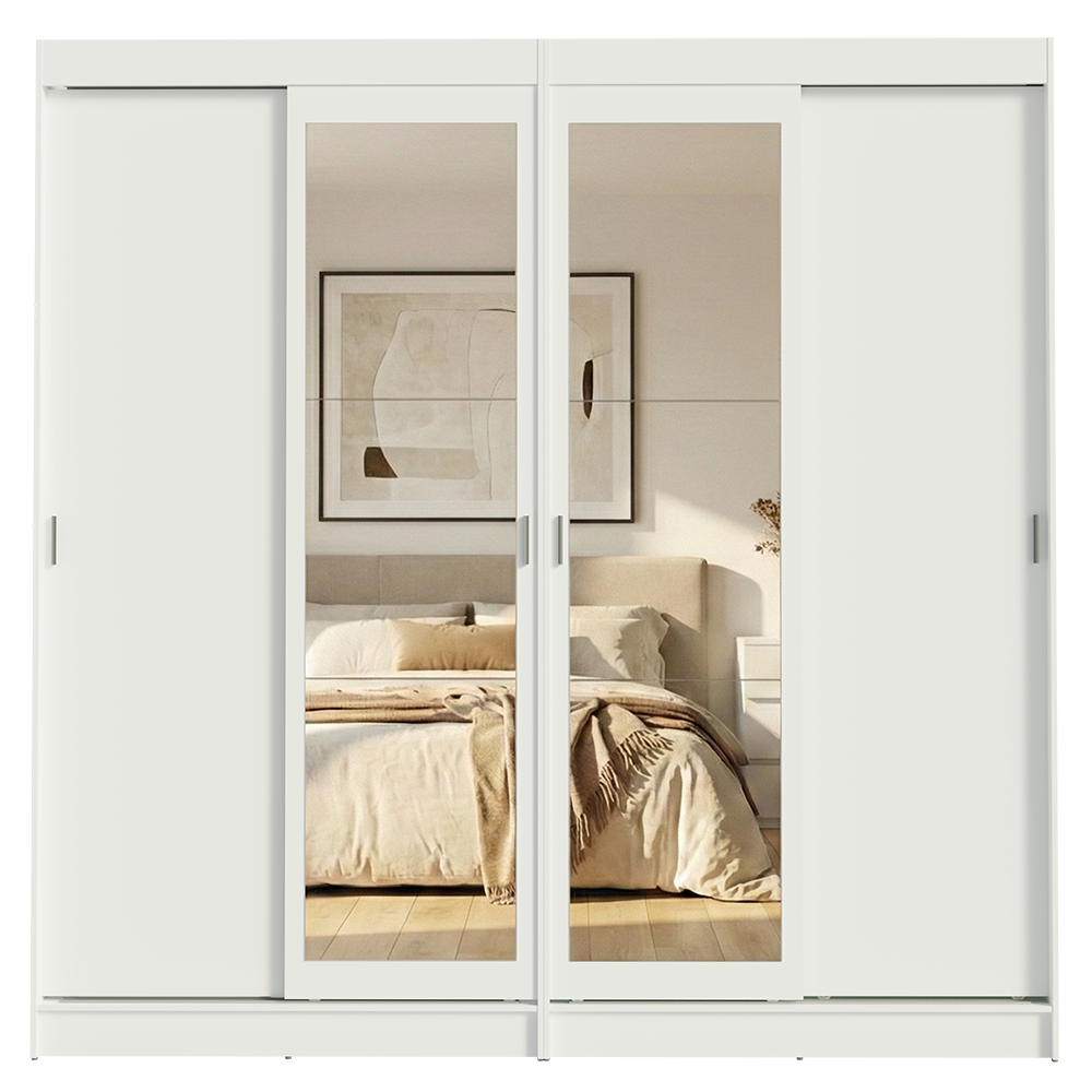 Conjunto de 2 Clósets 4 Puertas Corredizas con 2 Espejos Blanco Tokio Madesa